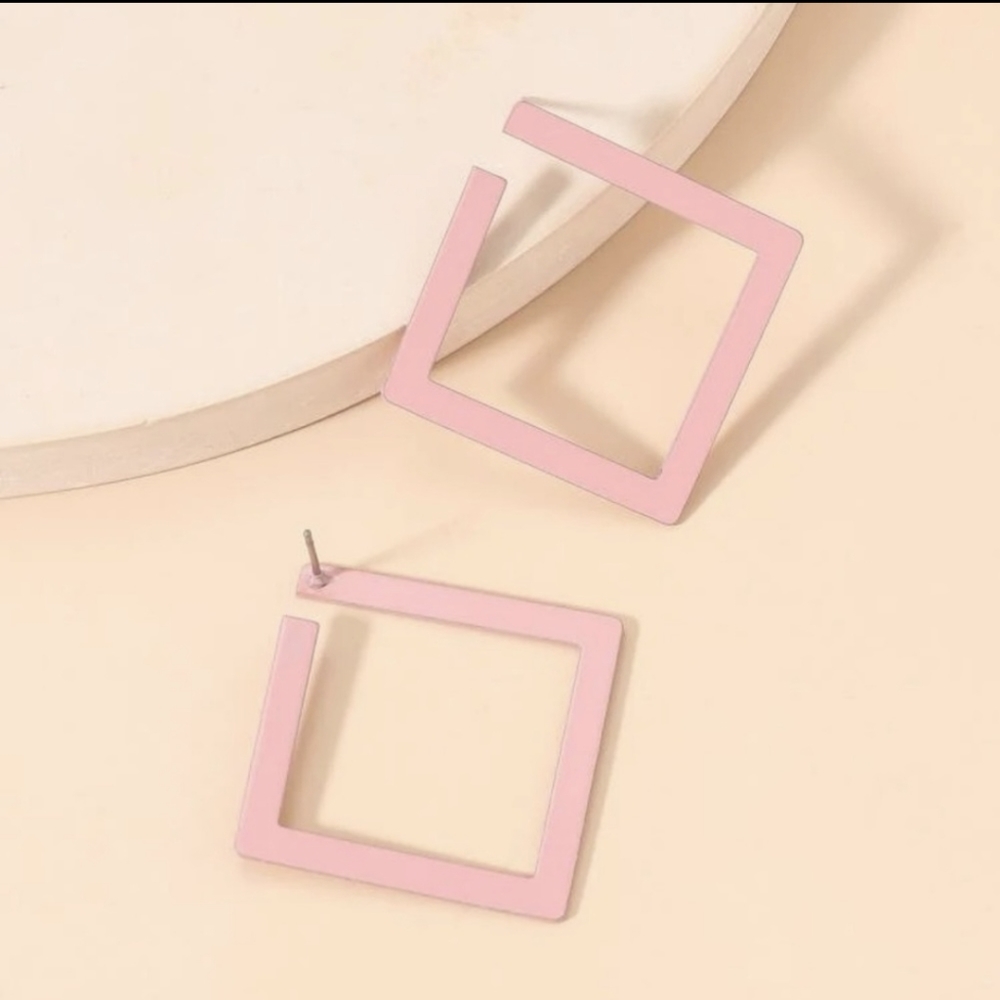 Mod Pink Square Acrylic Hoop Earrings